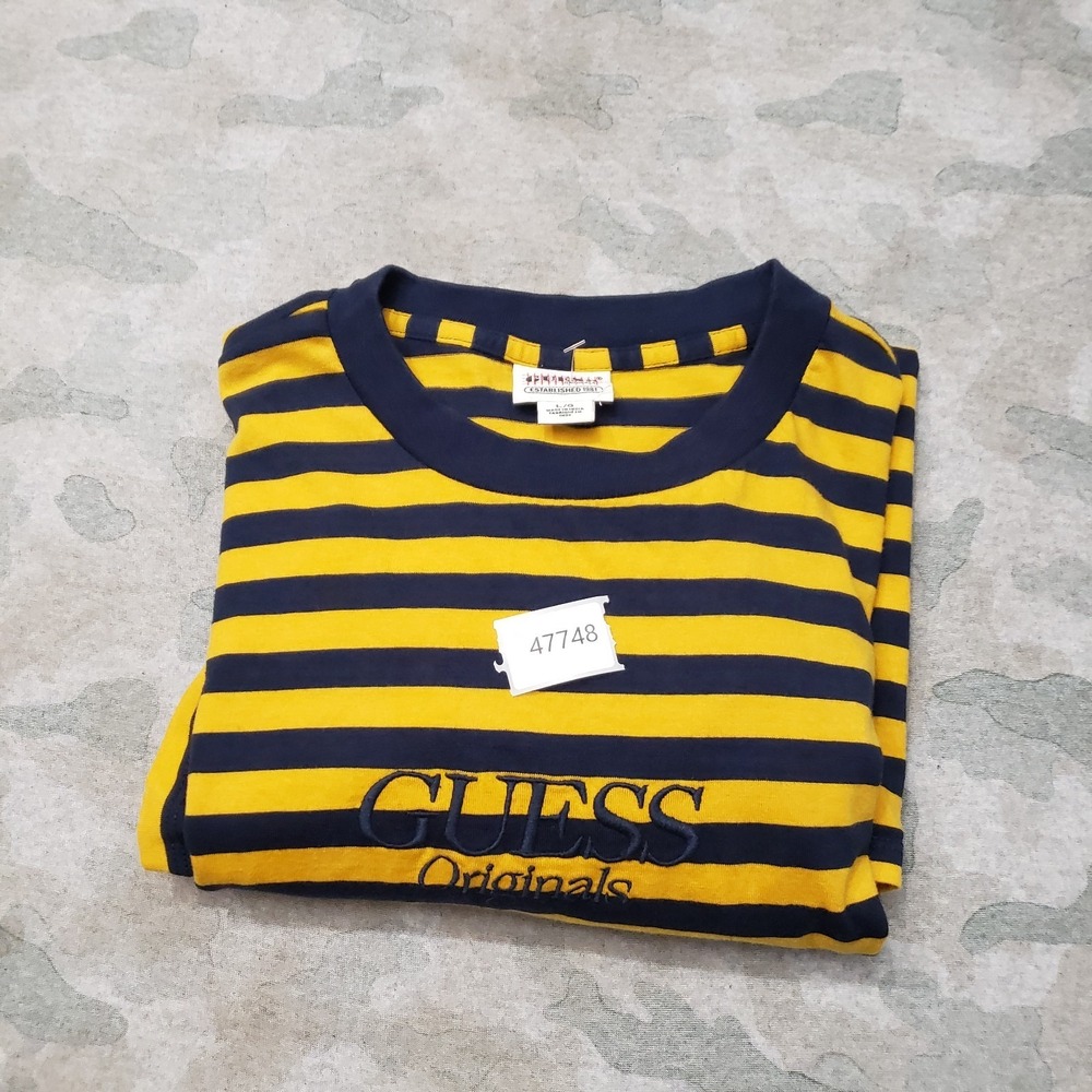 Vintage Guess Originals Shirt Mens Large Blue Short Sleeve Embroidered Bumblebee - Picture 9 of 9